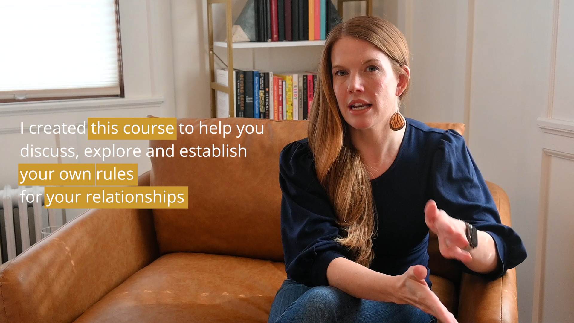 Danielle introducing the course from a couch